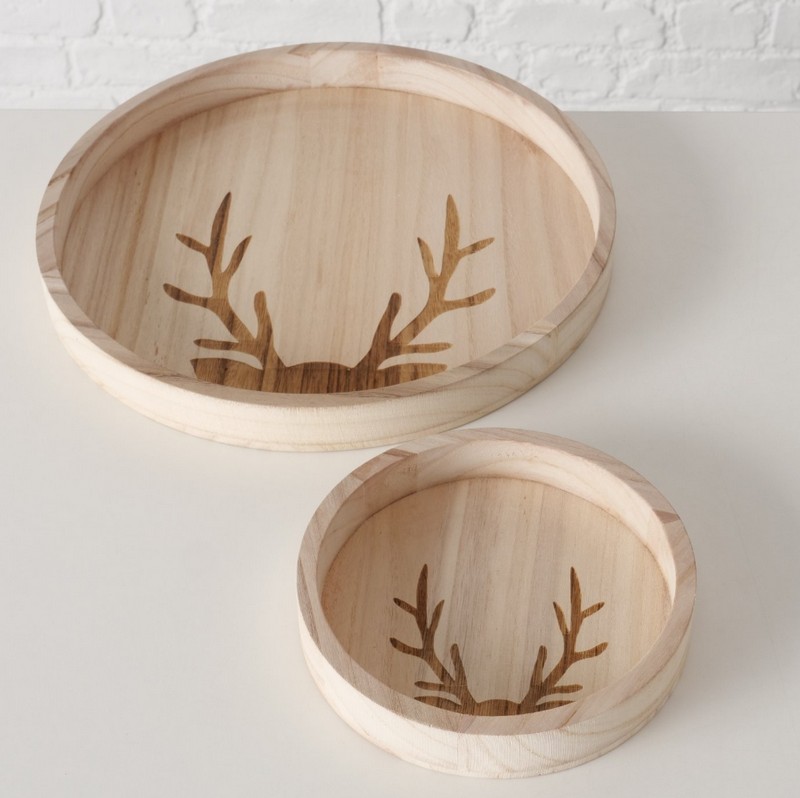 Vassoio in legno di paulonia decorato con cervo, utilizzabile come portaoggetti, svuotatasche o centrotavola, ideale come decoro autunnale
